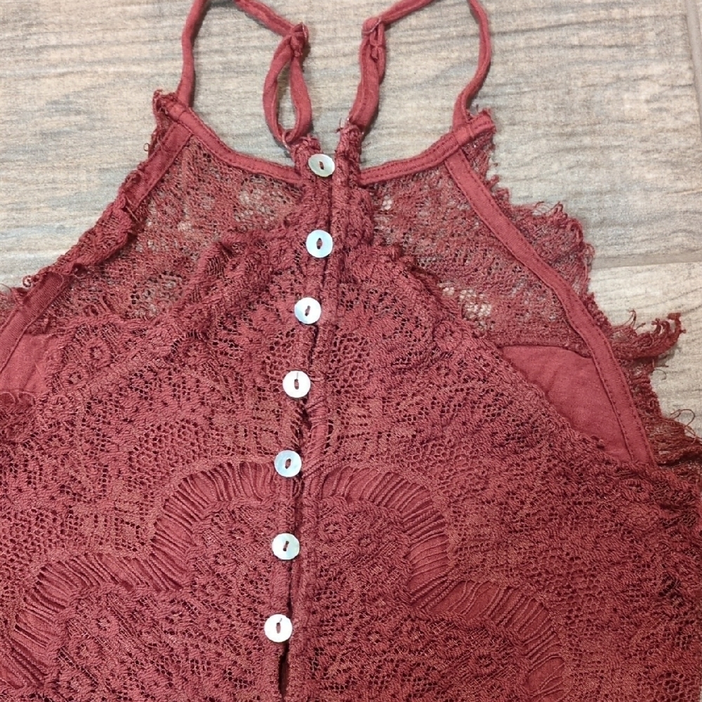 Free People Wine Red Lace Mini Dress - Picture 4 of 4